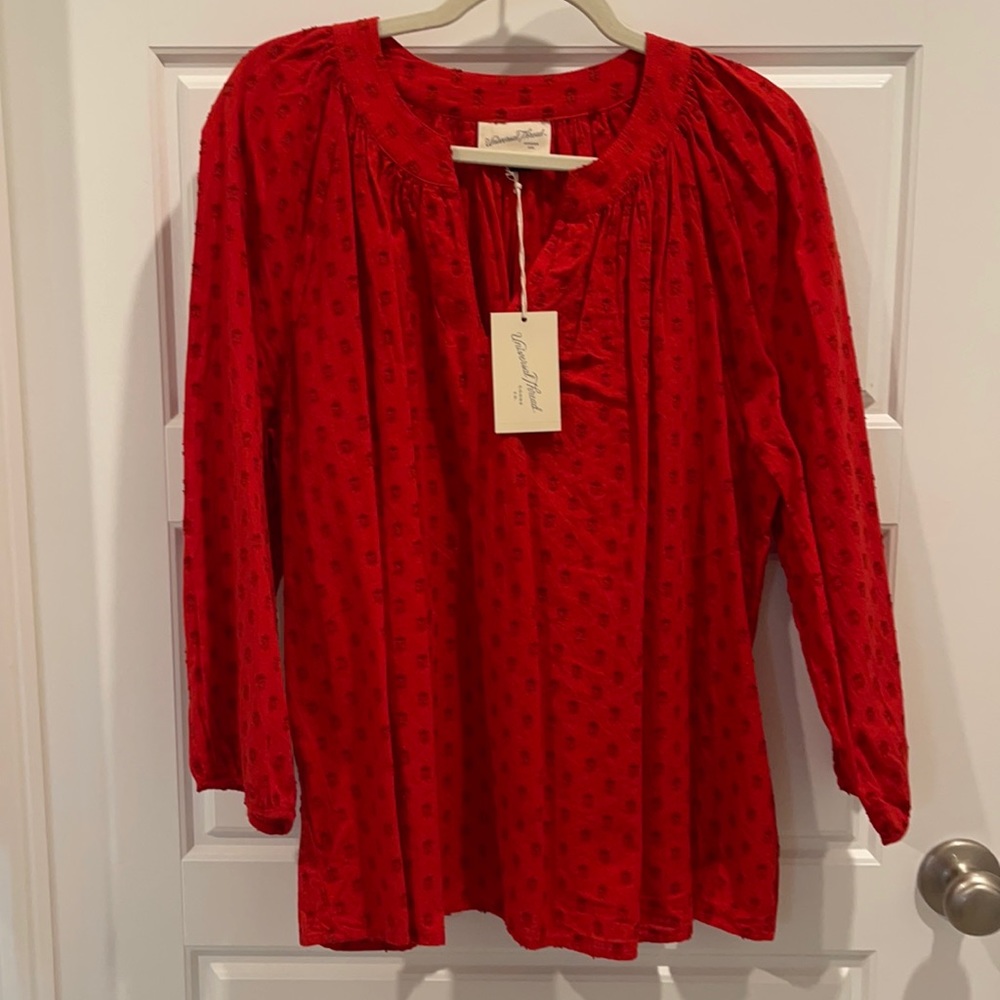 3/4 sleeve red cotton blend top NWT